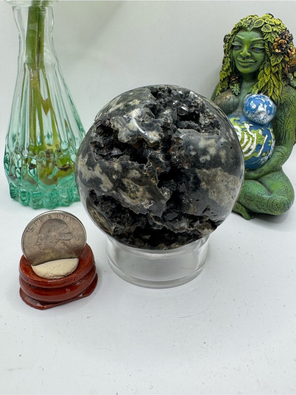 Dark forest green ocean jasper with crystals